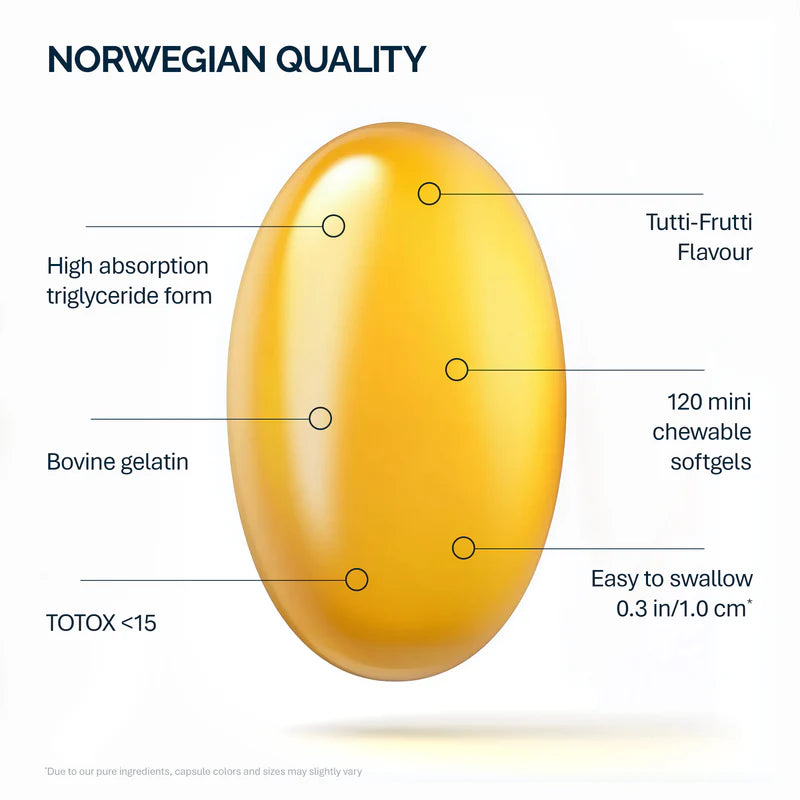 NFO® Omega-3 儿童咀嚼胶囊配维生素D - 120粒胶囊