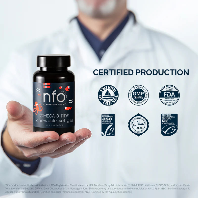 NFO® Omega-3 儿童咀嚼胶囊配维生素D - 120粒胶囊