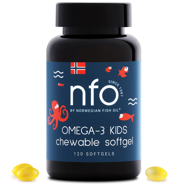 儿童Omega-3咀嚼胶囊，含维生素D，鱼明胶 - 120粒